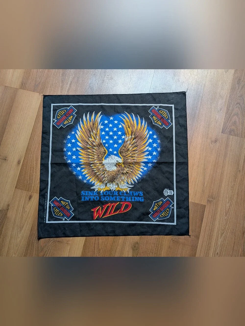 Vintage 90s Harley Davidson Bandana Sink Your Claws Wild Eagle USA Made 50/50
